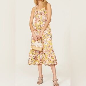 Bardot, Labella Yellow Floral Halter Midi Dress, 4